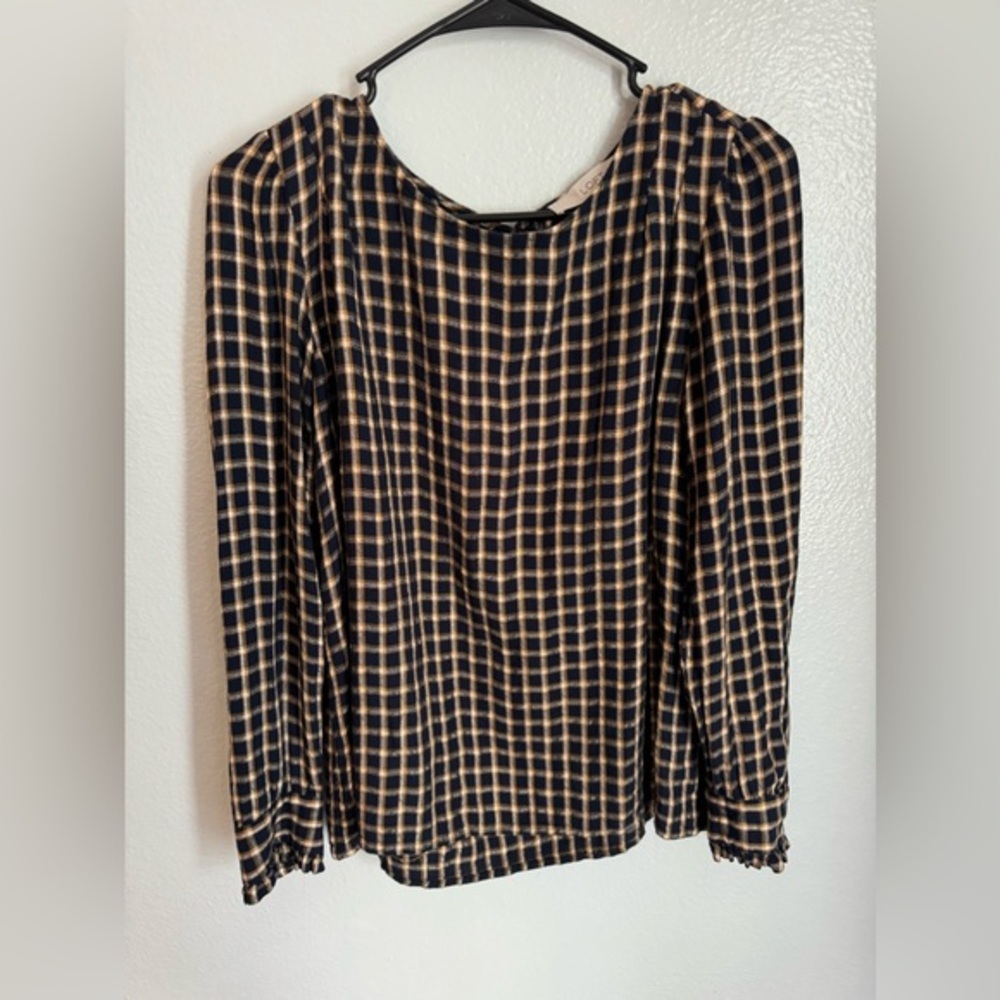 Loft plaid top with gold button detail Size Small